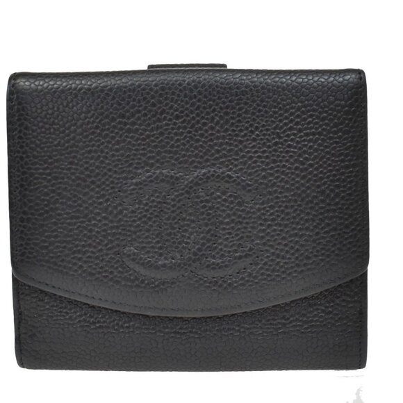 CHANEL CC Logo Bifold Compact Wallet Grained Calfskin Leather Black - Picture 1 of 14